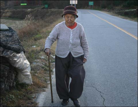 한 할머니가 고단한 짐을 벗고 먼 길을 가고 있다. 우리들의 미래상이다(원주시 귀래면) 